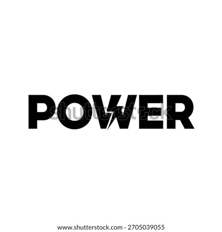 Bold black typography of the word power with a lightning bolt replacing the letter e