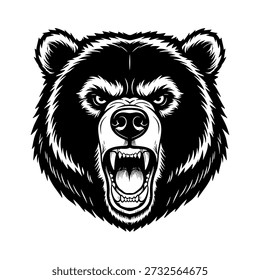 Um vetor preto ousado Hand Drawn Angry Grizzly Bear Head no fundo branco