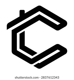A bold black vector logo featuring the letter C ingeniously combined with a house roof shape, incorporating a small chimney icon.