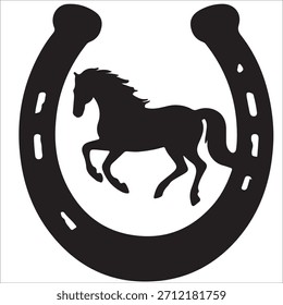 Audaz silueta de Vector negro de un caballo dentro de una herradura, que simboliza la suerte y los temas ecuestres