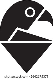 Bold black vector of a stylized falcon head in geometric style, suitable for a modern logo.