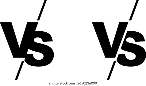 Bold black “VS” (versus) lettering with a diagonal slash between them, representing a competitive matchup, comparison, or duel. Perfect for use in sports tournament brackets, gaming battles, debates, 