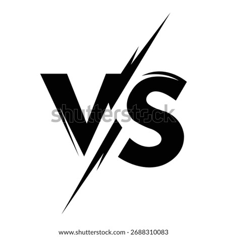 Bold black vs lettering is bisected by a jagged lightning bolt on a white background providing a dynamic and contrasting visual effect.