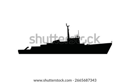 Bold black warship silhouette vector for military and naval‑themed microstock