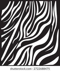 Patrón abstracto blanco y negro de la raya de la cebra con líneas orgánicas que fluyen. Fondo de impresión animal de alto contraste ideal para el diseño de moda, textil, Fondo de pantalla, embalaje, marca y proyectos decorativos modernos.