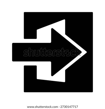 A bold, black and white arrow symbol indicating entry or exit with strong geometric lines.