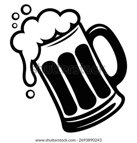 A bold black and white beer mug illustration in a distinctive silhouette style.