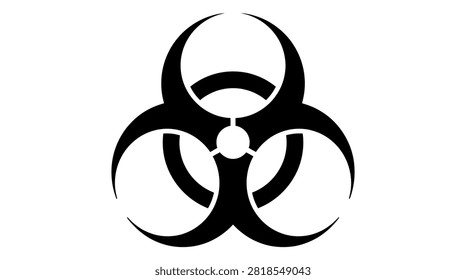 Bold black and white biohazard logo representing risk or contagion.