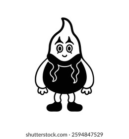 A bold black and white cartoon character featuring a flame-shaped head, giving off a fiery and dynamic appearance. 