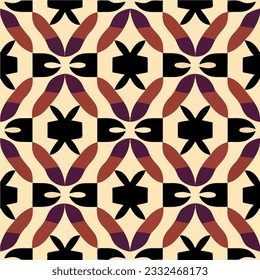 Bold black and white checkered pattern complemented by red and purple circles. This repeating fabric pattern, with its seamless design, creates an abstract and dynamic visual composition.