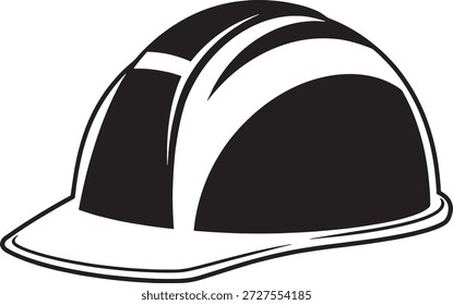 Dibujo en blanco y negro audaz de un casco de construcción con líneas de sombreado y estructura. Adecuado para seguridad en el lugar de trabajo, imágenes de ingeniería o señalización industrial.