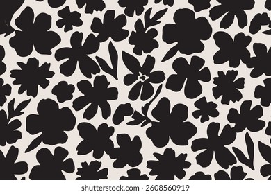 Bold black and white expressive floral background. Design illustration for decoration, wall decor, wallpaper, cover, banner.