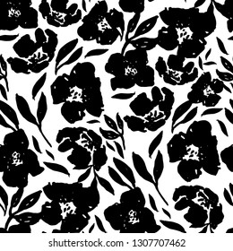 Bold Black White Floral Seamless Pattern Stock Vector (Royalty Free ...