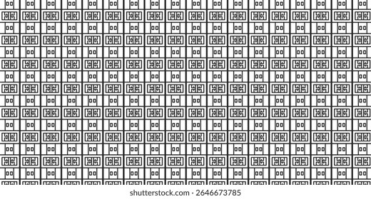 Bold black and white geometric grid pattern with square and rectangular motifs, great for abstract design, technology interfaces, and modern backgrounds.