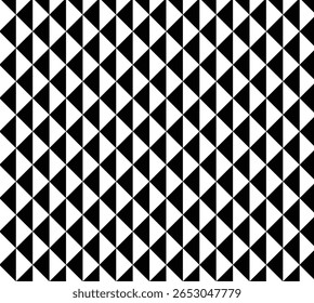A bold black and white geometric pattern featuring a seamless grid of repeating triangle and diamond shapes. The high-contrast composition creates a subtle optical illusion, making it ideal for modern