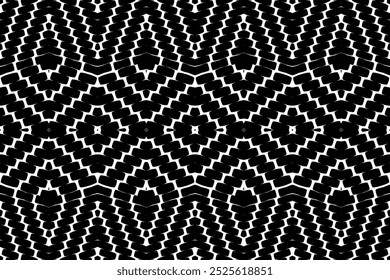 Bold Black and White Geometric Tribal Pattern for Stylish Interiors, Fashion Apparel, and Contemporary Textile Designs.