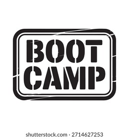 Diseño gráfico en blanco y negro con las palabras boot camp en un marco rectangular