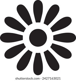 A bold black and white graphic image of a daisy flower silhouette with a simplistic and modern design.