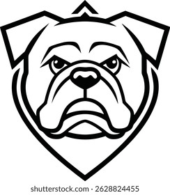 Bold black and white illustration of a bulldog head in a geometric and modern style
