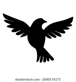 Bold black and white illustration of dove in flight, symbolizing peace, freedom, and spirituality. Simple and elegant bird silhouette isolated on transparent background.