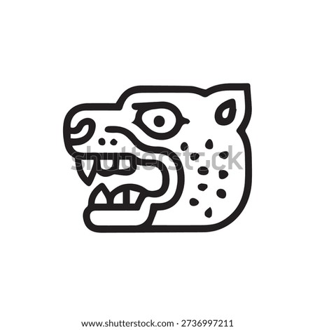 A bold black and white line art icon of a snarling jaguar head. This stylized vector graphic is inspired by ancient Mesoamerican cultural symbols.
