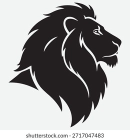 Audaz silueta de cabeza de león blanco y negro con majestuosa silueta de logotipo de cabeza de león de melena Vector negro