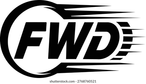 A bold, black and white logo featuring the letters FWD inside a stylized circular frame with horizontal motion lines, suggesting speed and forward movement.