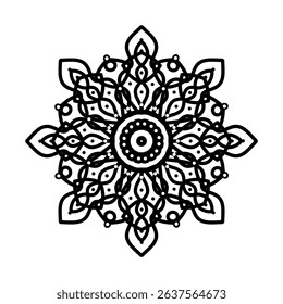 Bold Black and White Mandala – Ornamental Floral Symmetrical Line Art Design