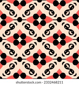 Bold black and white pattern set against a vibrant red background, reminiscent of peppermint candies. The design draws inspiration from Shipibo patterns and serves as an iconic motif.