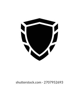 Ícone de escudo preto e branco em negrito, simbolizando segurança, proteção e defesa. Ideal para representar medidas de segurança e sistemas confiáveis.