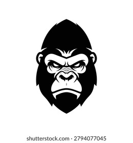 Bold black and white stylized gorilla face with intense expression and prominent features