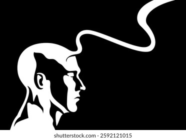 Bold Black and White Stylized Male Portrait in High-Contrast monochrome vector art style