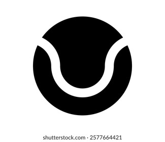 Bold black and white tennis ball icon.  Simple, minimalist design perfect for sports websites, apps, or presentations.  Clean graphic suitable for various applications, conveying energy and activity.