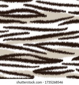 Bold black and white white tiger fur skin striped animal print, seamless pattern, vector background