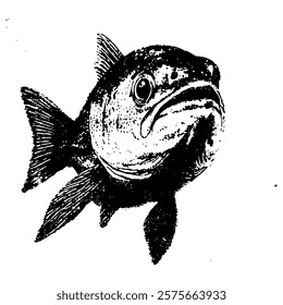 bold black and white vector illustration of a fish with an expressive face, perfect for ocean-themed projects, educational resources, or unique artistic compositions.