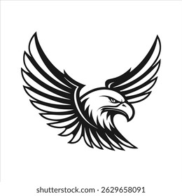 Bold black and white vector illustration of an eagle with its wings fully extended, perfect for impactful designs and logos.