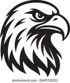 Bold black and white vector illustration of an eagle with sharp details and strong posture. Ideal for patriotic themes, logos, tattoos, mascots, and wildlife designs