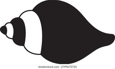  Bold black and white vector silhouette illustration of a traditional sacred conch shell (Shankha).