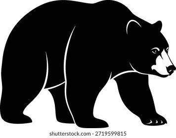 Atrevido Vector blanco y negro de un oso caminante en vista de perfil, enfatizando su construcción muscular y características distintivas. Este diseño mínimo simboliza la naturaleza salvaje, la fuerza y la vida silvestre, lo que lo hace ideal para su uso en la marca temática de la naturaleza, gráficos al aire libre, materiales educativos y campañas de conservación.