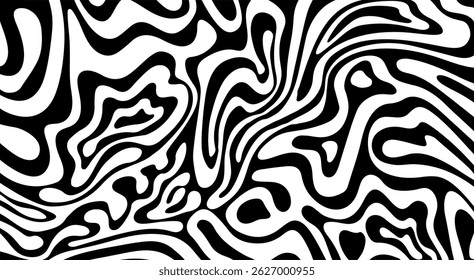 Bold black and white wavy lines create a swirling abstract pattern. The dynamic design gives a strong sense of movement and visual illusion, perfect for modern and eye-catching backgrounds.