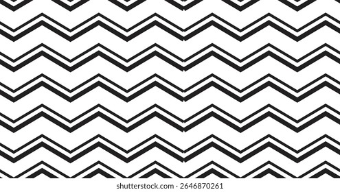 Bold black and white zigzag chevron seamless pattern ideal for backgrounds, textiles, wallpapers, wrapping paper, and digital designs, offering a striking modern geometric style.