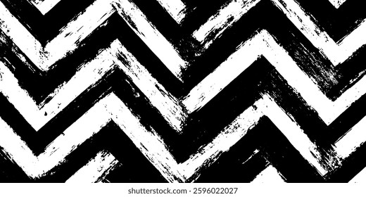 A bold black and white zigzag pattern with a brushstroke texture, creating a dynamic and artistic look.