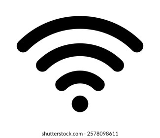 Bold black Wi-Fi symbol on white background.  Perfect for app icons, website design, or tech presentations.  Clean, modern style ensures versatility across various projects.