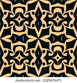 Bold black and yellow pattern against a black backdrop, featuring intricate fractal muqarnas elements and girih patterns. The symmetry creates a seamless and visually appealing design.