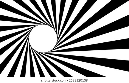 A bold black-and-white abstract spiral pattern with high contrast. Perfect for optical illusions, modern designs, retro aesthetics, and creative digital or print projects.