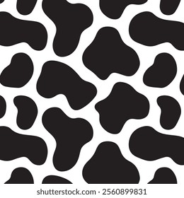 Bold black-and-white cow-print pattern line art with thick splotches on a white background. Perfect for toddlers to color in and enjoy creative fun with simple, playful designs.