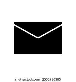 A bold, black-filled envelope icon representing messaging, communication, or mail. Suitable for digital applications, branding, and print materials