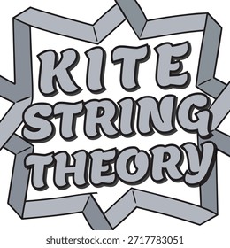 Negrito bloco de letras para Kite String Theory dentro de uma borda angular multifacetada.