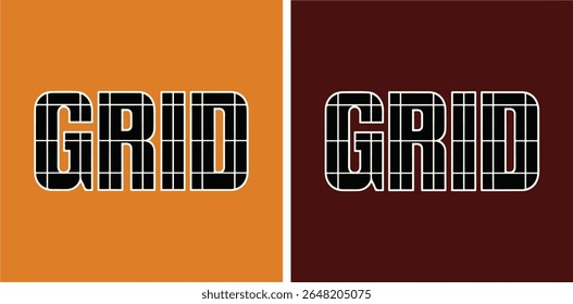Bold Blocky GRID Typography Illustration on red and Orange Logo