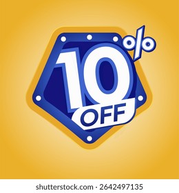 Bold Blue 10% Off Discount Badge with Modern Yellow Background for Ecommerce Promotion